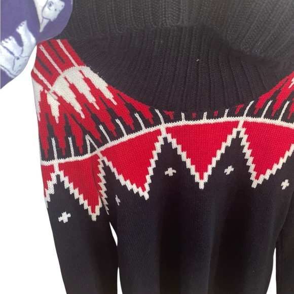 Lauren Ralph Lauren Red and Black Geometric Cowl Neck Sweater - Picture 3 of 5